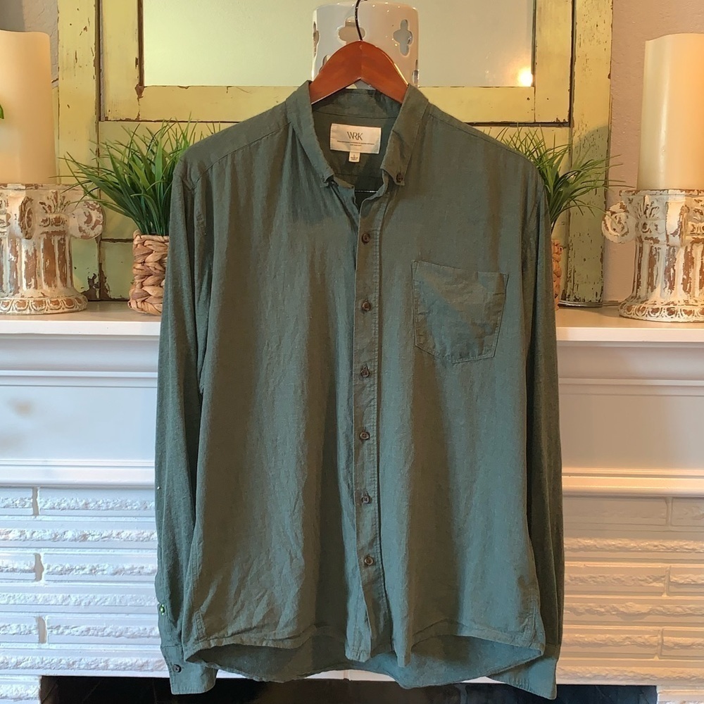 WRK NY Men’s Green 100% Cotton Button Down Collared Dress Shirt Size M
